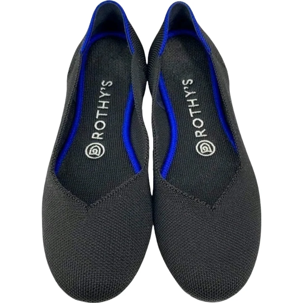 Rothy's Round Toe Black Ballet Flats Slip On Shoes SIZE US W9.5
